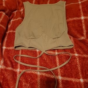 Corset style, lace up, tan, crop tank